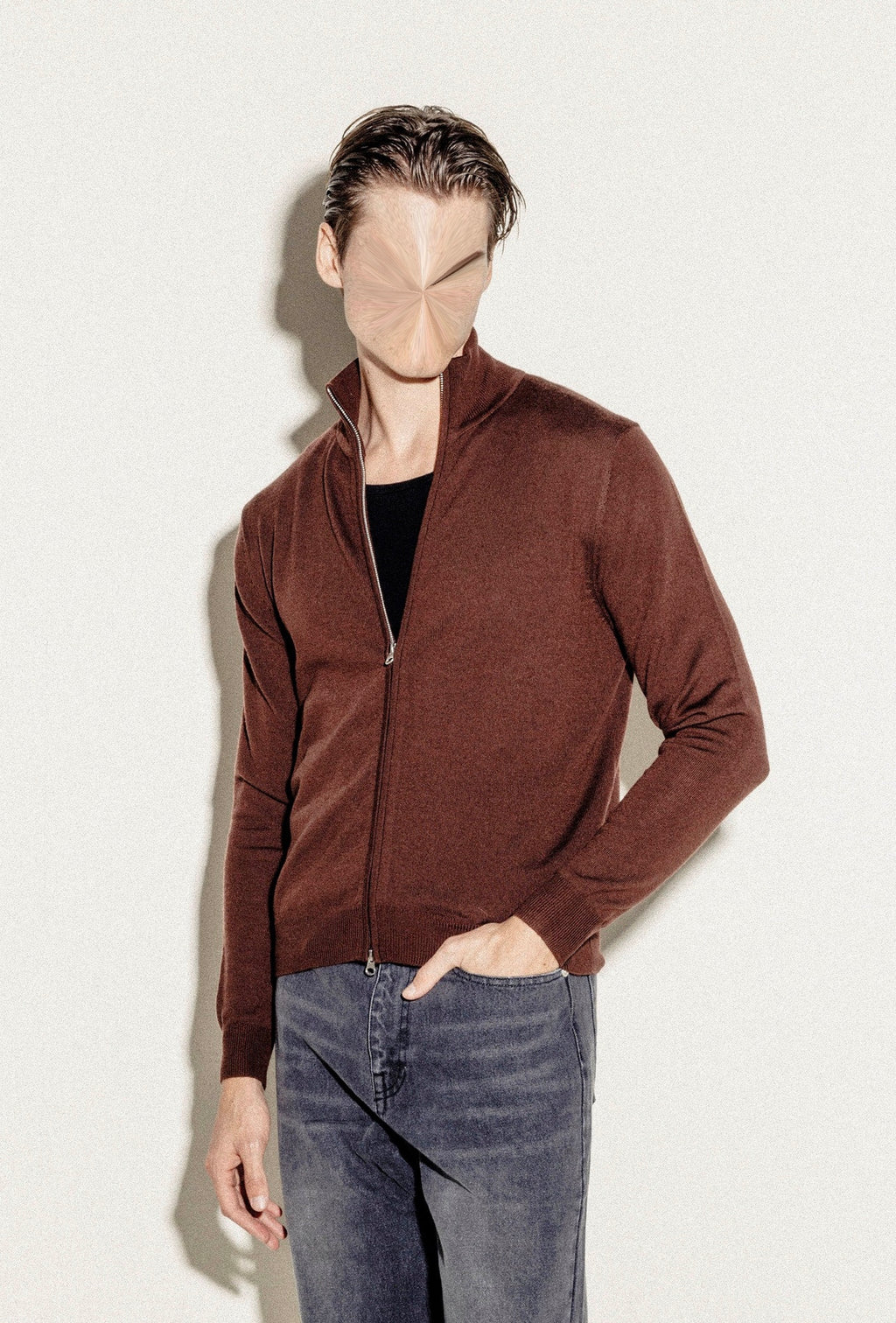 Deep Brown Zip-Up Sweater