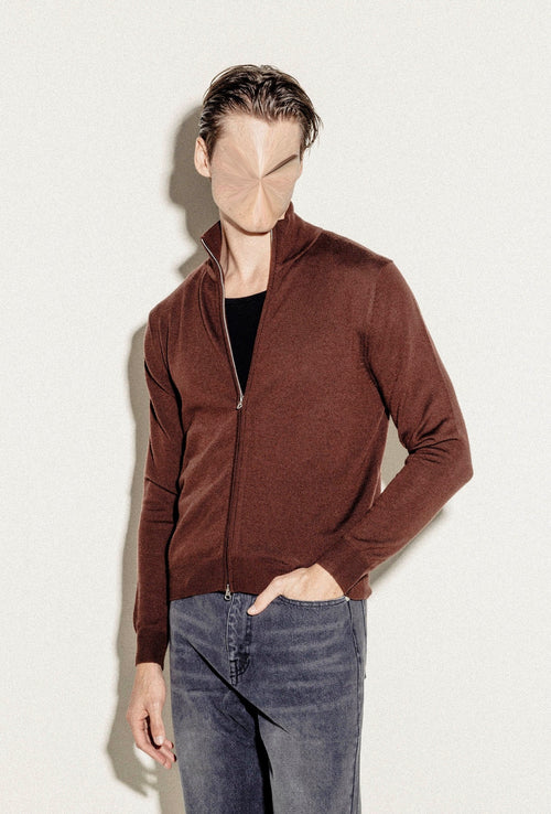 Deep Brown Zip-Up Sweater