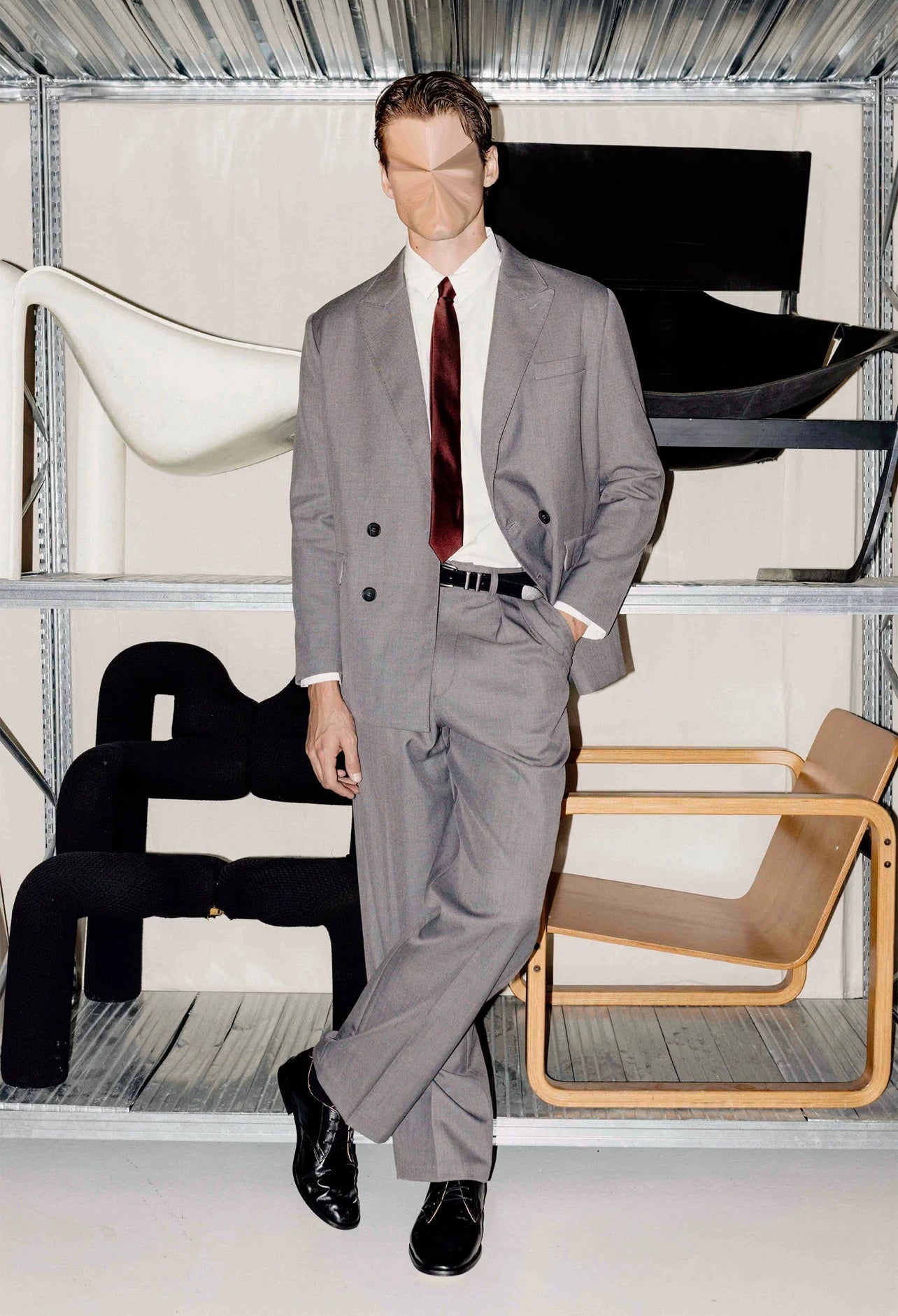 Slate Grey Double-Breasted Suit Jacket