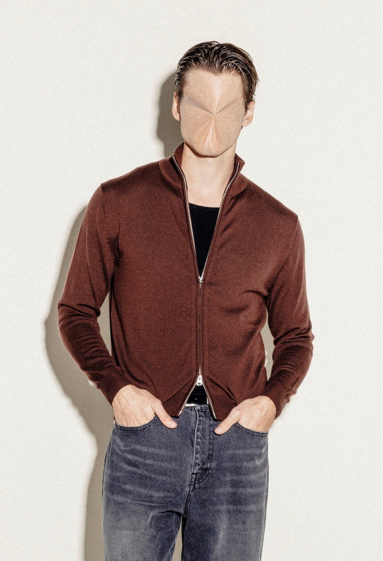 Deep Brown Zip-Up Sweater