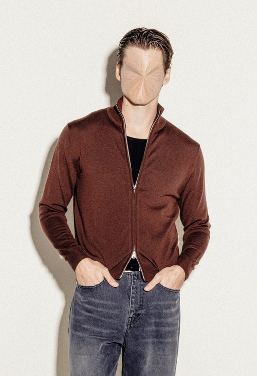 Deep Brown Zip-Up Sweater