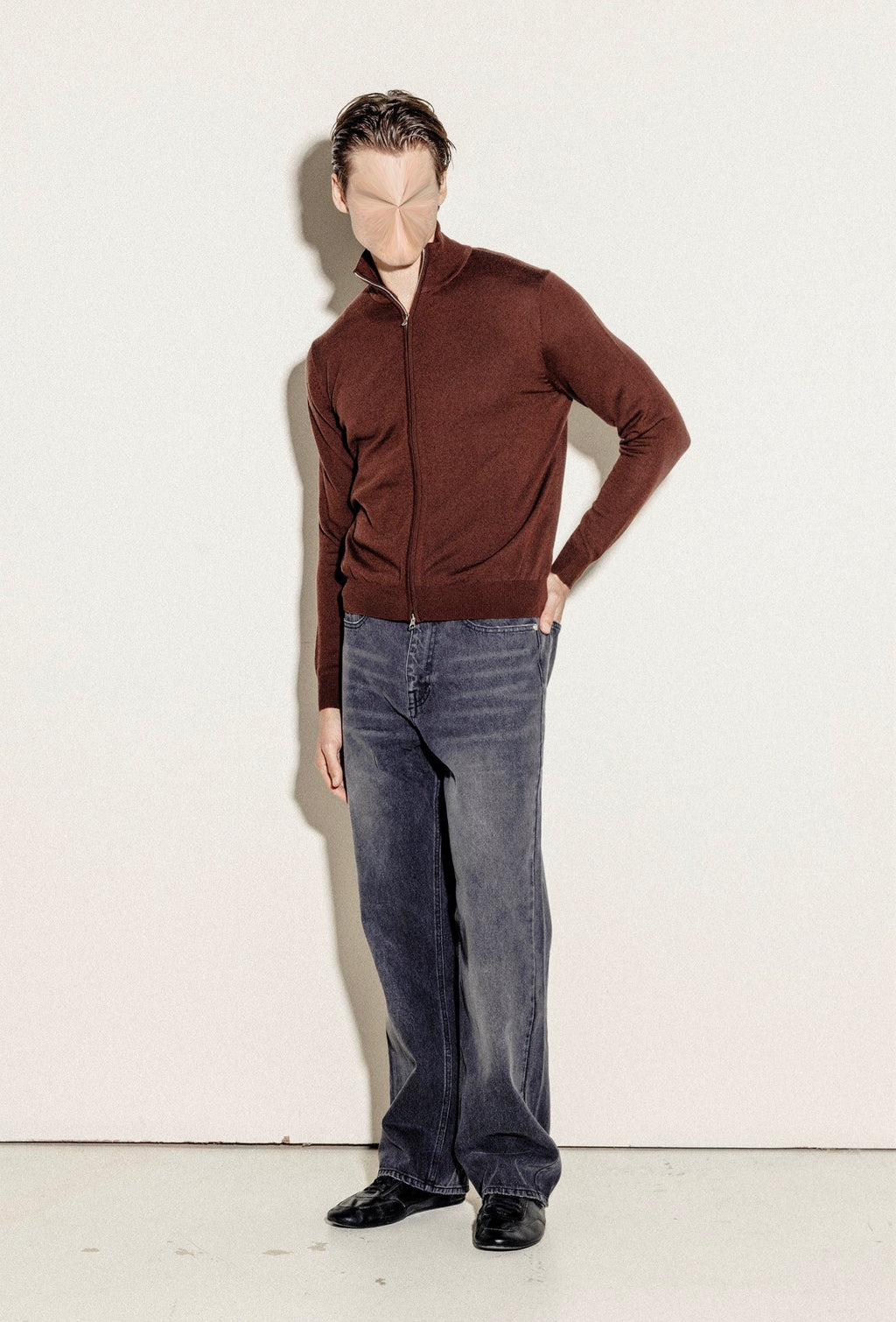 Deep Brown Zip-Up Sweater