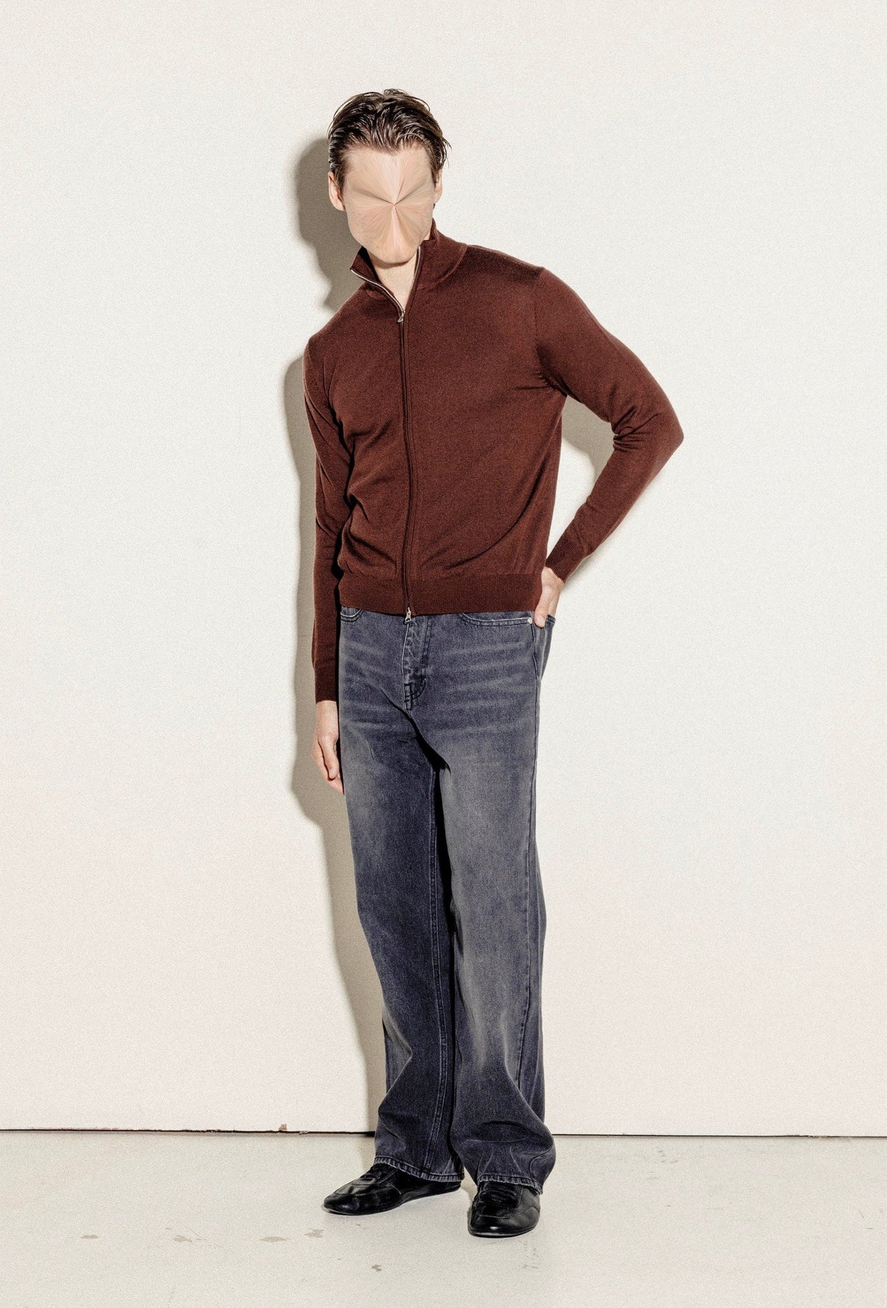 Deep Brown Zip-Up Sweater